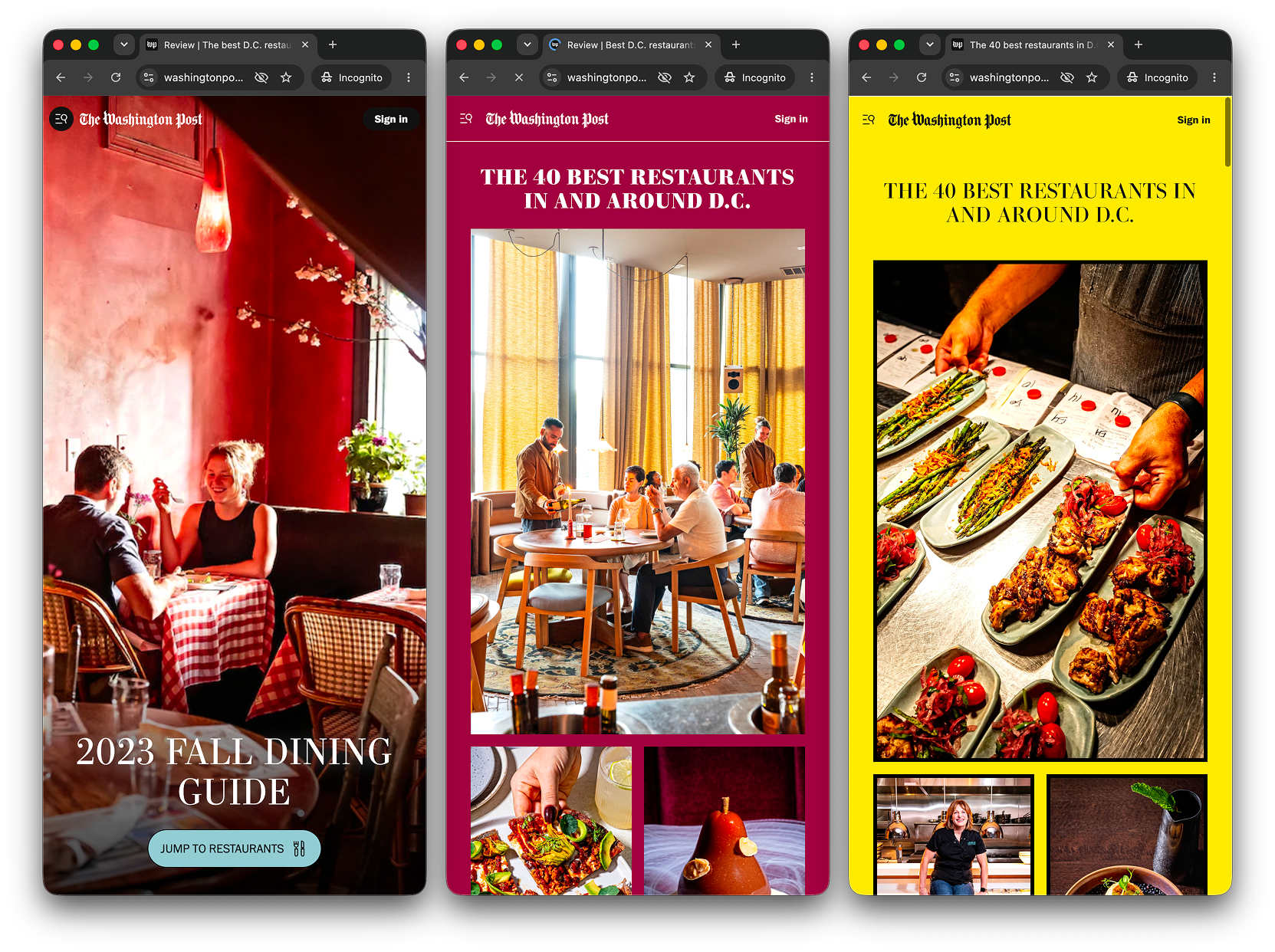 Three Washington Post dining guide projects.